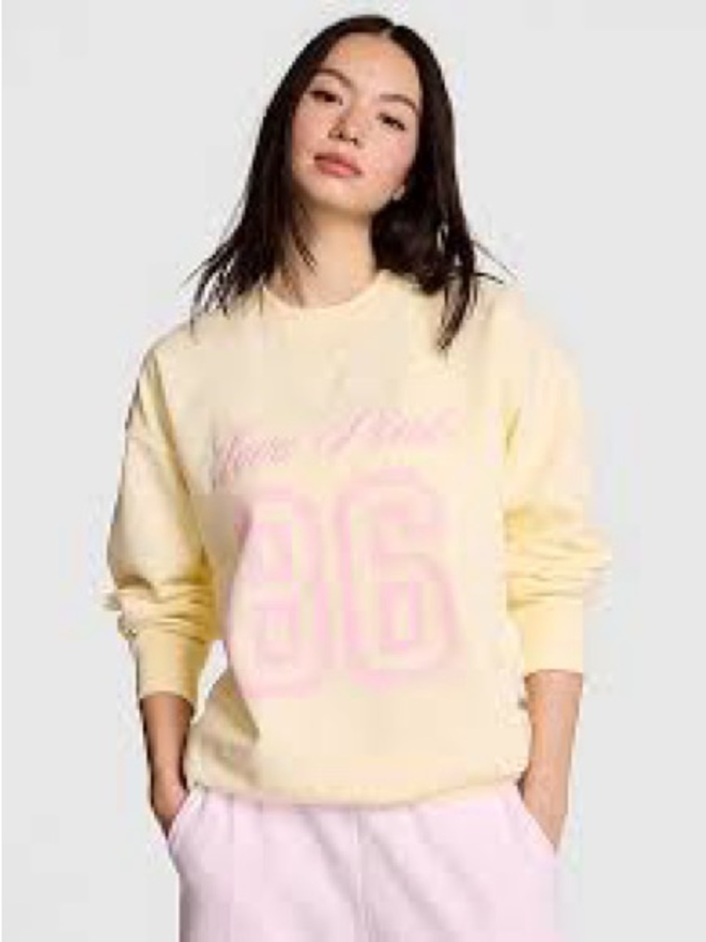 VS Pink Campus Fleece Crew Sweatshirt pink and yellow 🩷